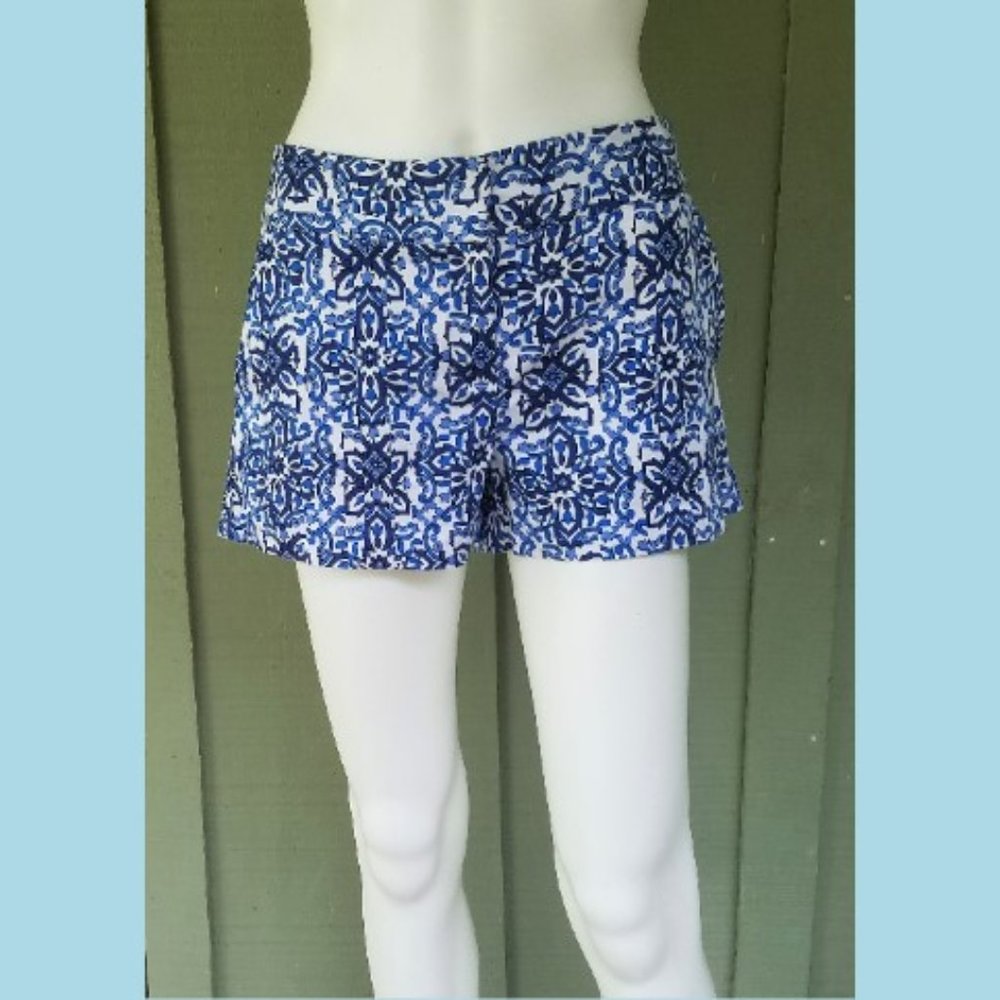 MILLY Design Nation Blue White Print Shorts 2